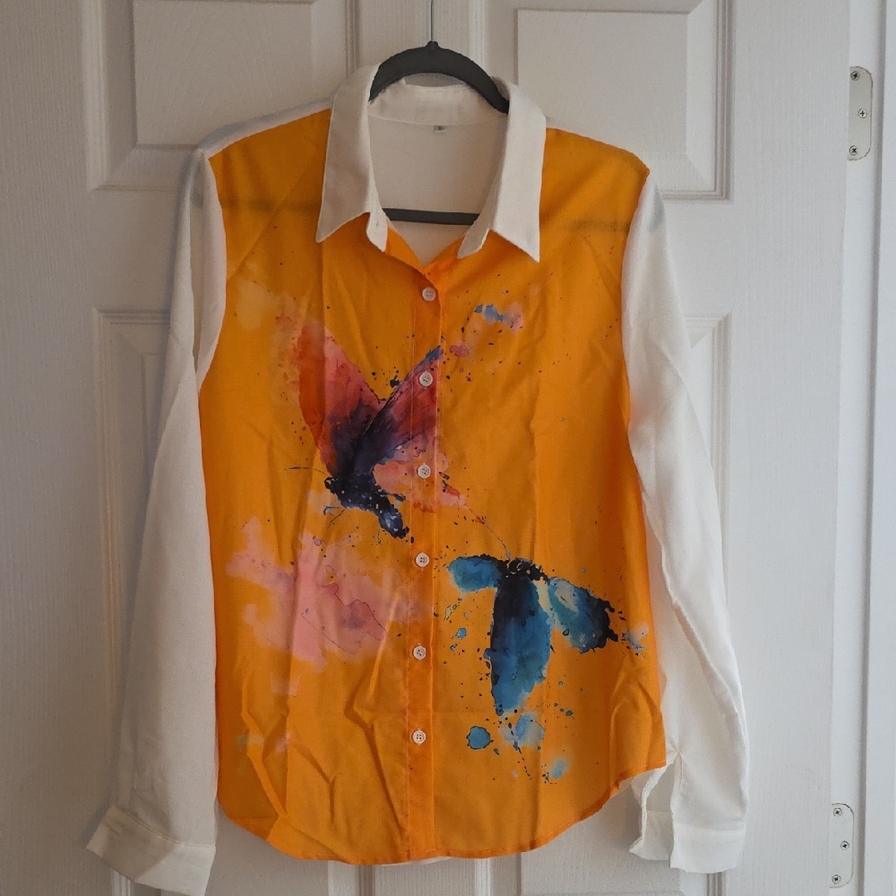 Fashion to Figure Orange and White Abstract Button-Up Shirt